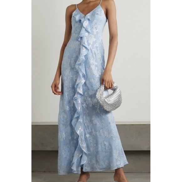Loveshackfancy Silk June Metallic Floral Sleeveless Ruffle Maxi Dress 12 - Picture 2 of 9